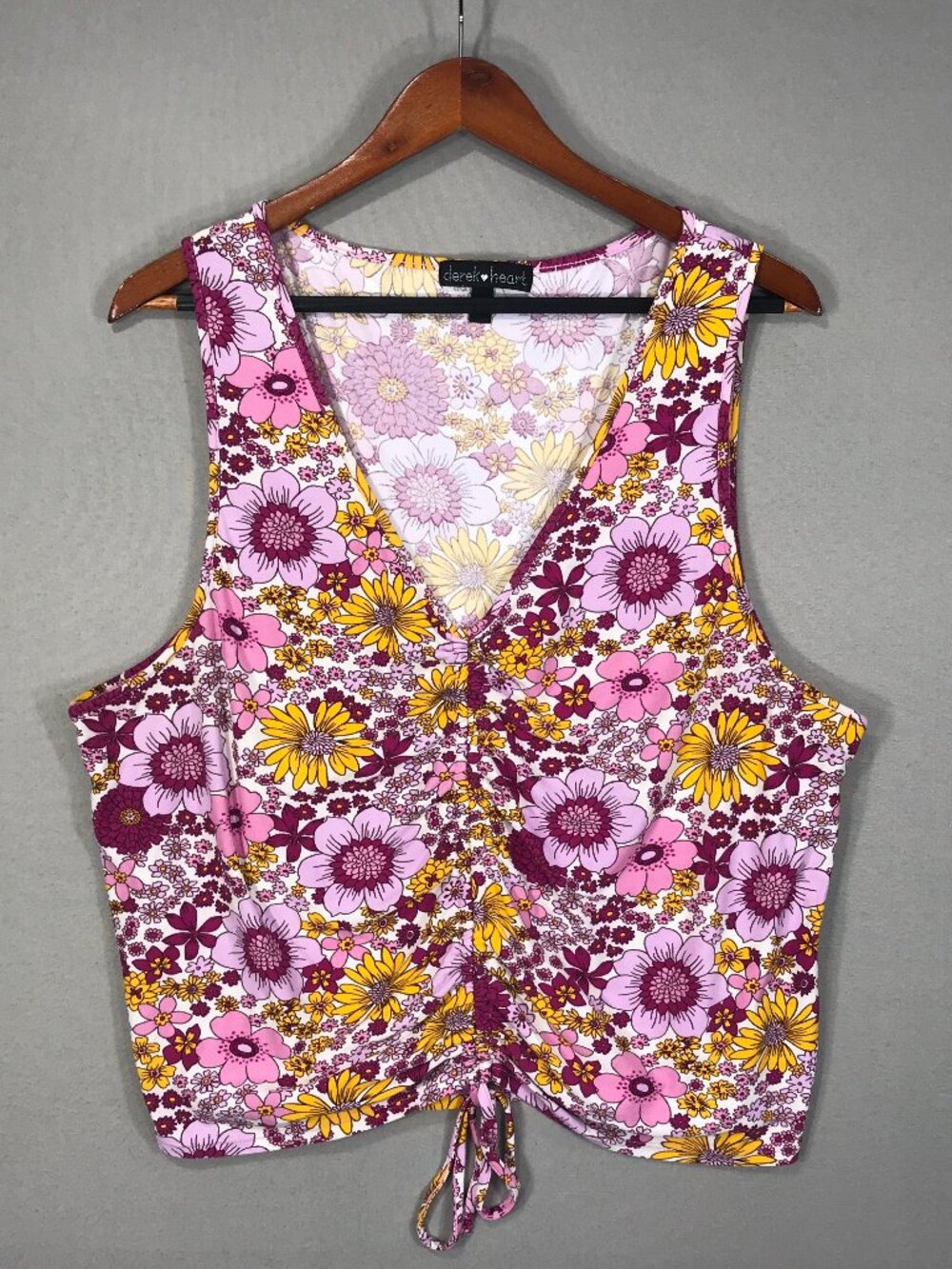 Derek Heart Tank Top Women's 3X Pink Floral Pullover Blouse V-Neck Stretch Tie